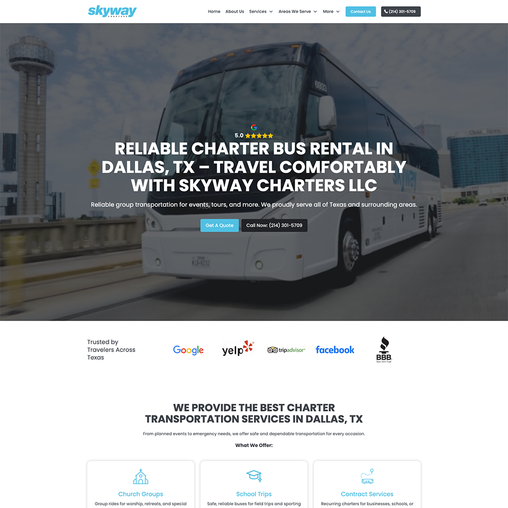 Skyway Bus Charters website