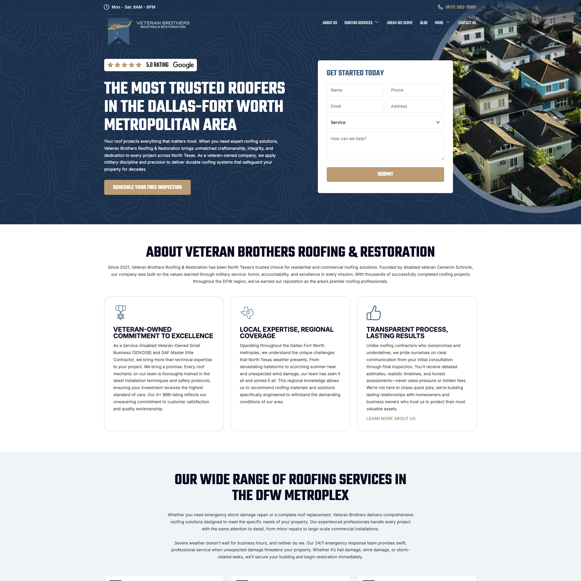 Veteran Brothers Roofing website